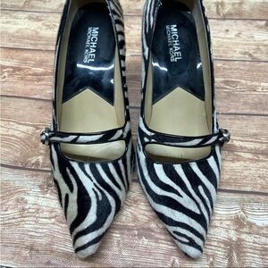 Michael Kors Zebra Heels Womens Size 8.5 Pointe Toe Calf Hair Leather